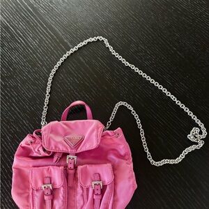Prada Pink Backpack with Silver Chain